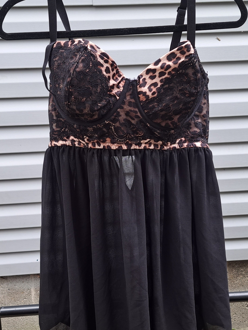 Torrid Plus Size Black Lace & Leopard-Accent Babydoll Chemise Size 1